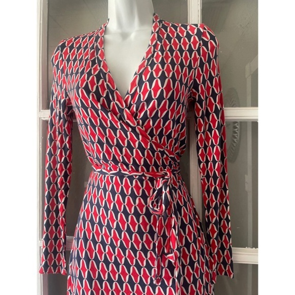 Boden Geometric Diamond Wrap Dress Long Sleeve - Picture 4 of 9